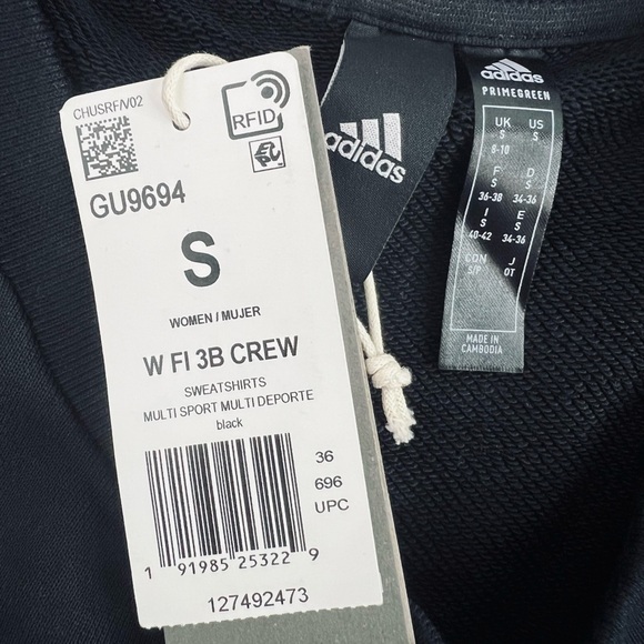 Adidas Women's Sportswear Three Bar Sweatshirt Black Long Sleeve Size S - Picture 11 of 11
